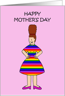 Happy Mother’s Day Cartoon Gay Mother Wearing a Rainbow Dress card