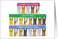 Congratulations on Great Grades Report Card Cartoon Cats & Banners card