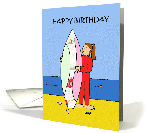 Happy Brthday Surfer Girl Cartoon Beach Scene card (1564150)