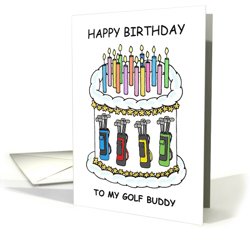Happy Birthday Golf Themed Cartoon Cake and Candles. card (1564570)