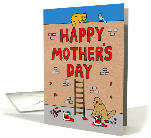Happy Mother's Day Cartoon Graffiti with Fun Cat and Dog card