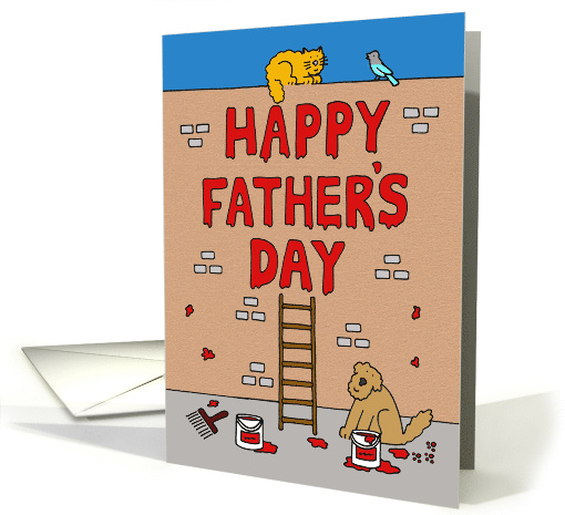 Happy Father's Day Cartoon Graffiti with Fun Cat and Dog card