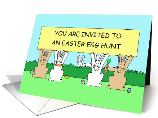 Easter Egg Hunt Invitation Cartoon Bunnies Carrots and Eggs card