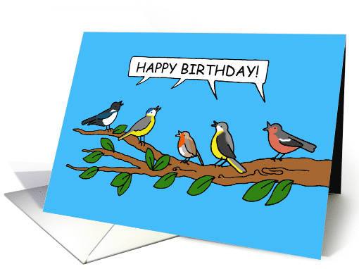 Happy Birthday Birdwatcher Cartoon Birds on a Branch card (1566864)