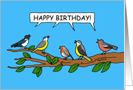Happy Birthday Birdwatcher Cartoon Birds on a Branch card