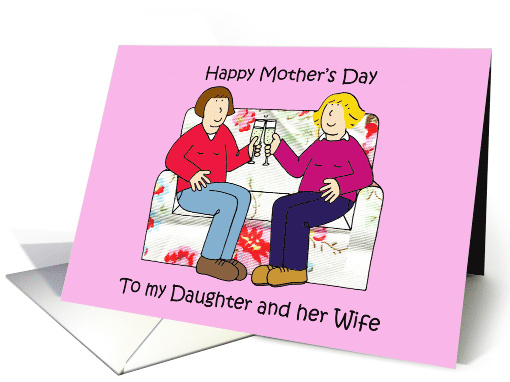 Happy Mother's Day to Daughter and her Wife Cartoon Couple card