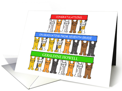 7th Grade Graduation Congratulations to Personalize Cartoon Cats card