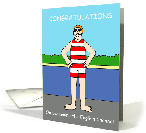 Congratulations on Swimming the English Channel Retro Cartoon card