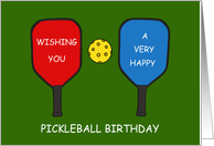 Happy Birthday Pickleball Sports Cartoon Paddles and a Wiffle Ball card