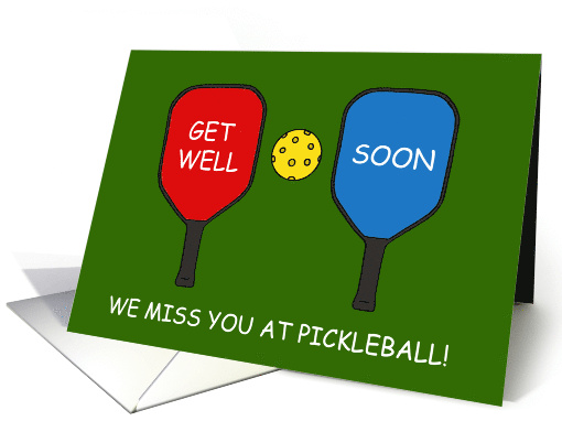 Get Well Soon Pickleball Sports Cartoon Paddles and a Wiffle Ball card