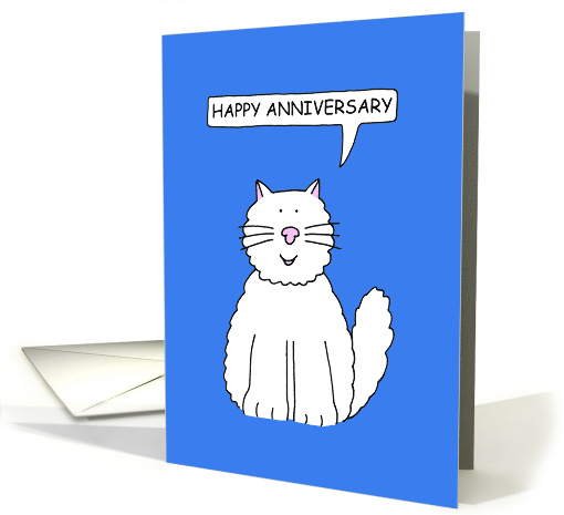 Happy Anniversary To Parents of Cat Cartoon White Cat Talking card