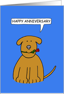 Happy Anniversary to Parents of Dog Cartoon Brown Puppy with a Rose card