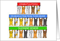 Congratulations Third Grade Graduate Cartoon Cats to Personalize card