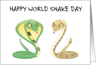 Happy World Snake Day July 16th Pit Viper and Cobra Cartoon Snakes card