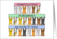 Congratulations on Becoming a Big Sister to Twins Cartoon Cats card