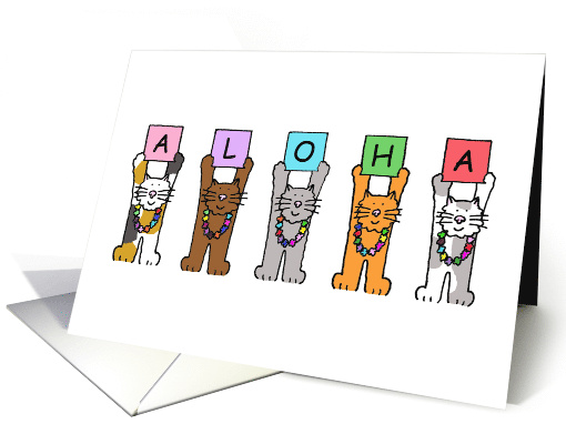 Aloha Hawaiian Hello Cartoon Cats & Flower Garlands Blank Inside card