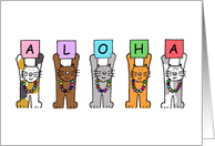 Aloha Hawaiian Hello Cartoon Cats & Flower Garlands Blank Inside card