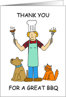 .Thank You for a Great BBQ Cartoon Lady with BBQ and Pets card