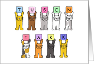 Norwegian Thank You Tusen Takk Cute Cartoon Cats Standing Up card