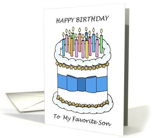 Happy Birthday to Favorite Son Cartoon Cake and Candles card (1575136)