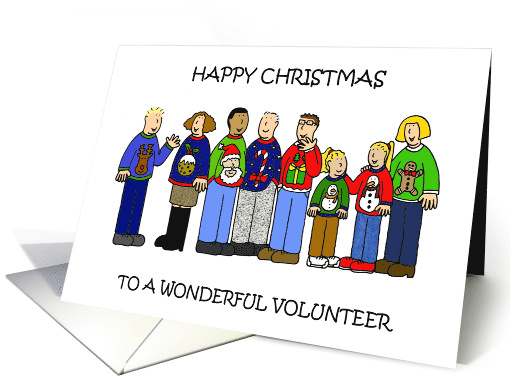 Happy Christmas to Volunteer Cartoon People in Festive Sweaters card