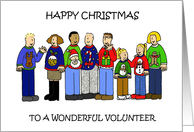 Happy Christmas to Volunteer Cartoon People in Festive Sweaters card