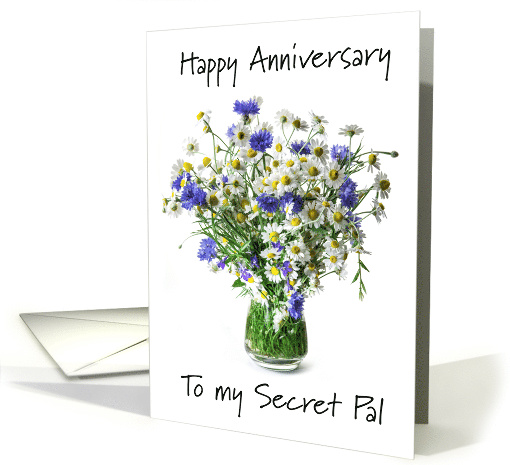 Wedding Anniversary for Secret Pal Daisys and Cornflowers Bouquet card