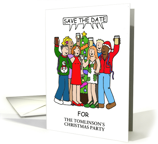 Save the Date Christmas Party Invitation Cartoon Group of People card