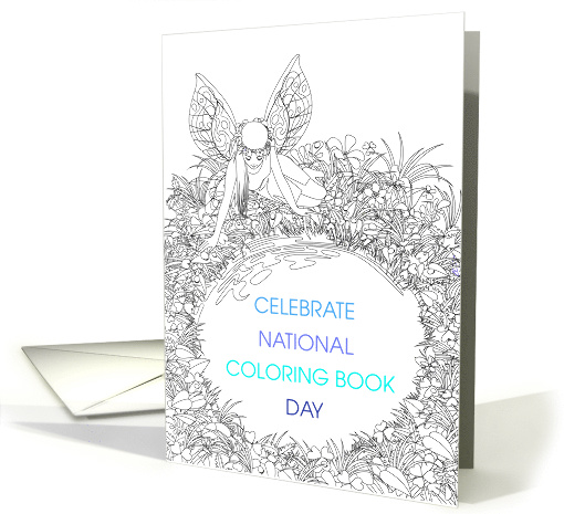 National Coloring Book Day August 2nd Fairy by a Pond to Color In card