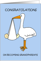 Congratulations on Becoming Grandparents Cartoon Stork and Baby card