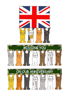 Missing You on Our Anniversary UK Flag and Cartoon Cats