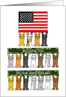 Missing You on Our Anniversary American Flag and Cartoon Cats card