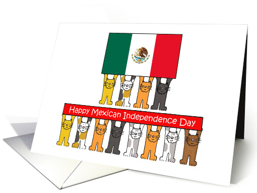 Mexican Independence Day September 16th Cartoon Cats with Flag card
