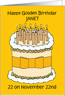 Golden Birthday 22 on the 22nd to Personalize Any Name Cartoon Cake card