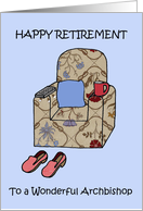 Retirement Congratulations Archbishop Cartoon Armchair and Slippers card