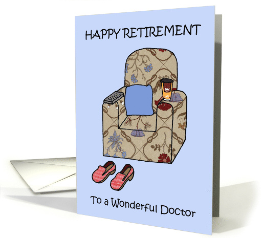Happy Retirement to Doctor Cartoon Armchair with Coffe... (1581314)