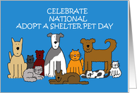 National Adopt a Shelter Pet Day Cartoon Cats and Dogs April 30th card