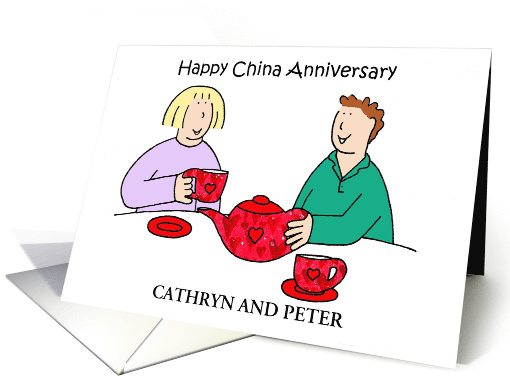 China Wedding Anniversary 20 Years Cartoon Couple Any Names card