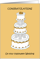 Congratulations on Halloween Wedding Stylish Cake Illustration card