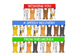 Speedy Recovery from Pneumonia Cartoon Cats Holding Banners