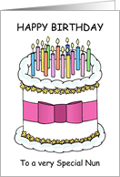 Happy Birthday to a Special Nun or Sister Cartoon Cake and Candles card