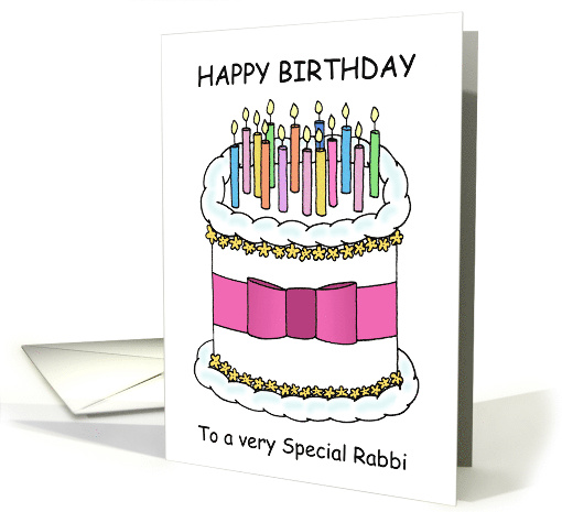 Happy Birthday to a Special Rabbi Cartoon Cake and Candles card