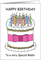 Happy Birthday to a Special Rabbi Cartoon Cake and Candles card