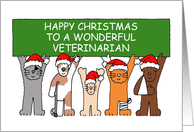 Happy Christmas to Veterinarian Cartoon Pets Wearing Santa Hats card
