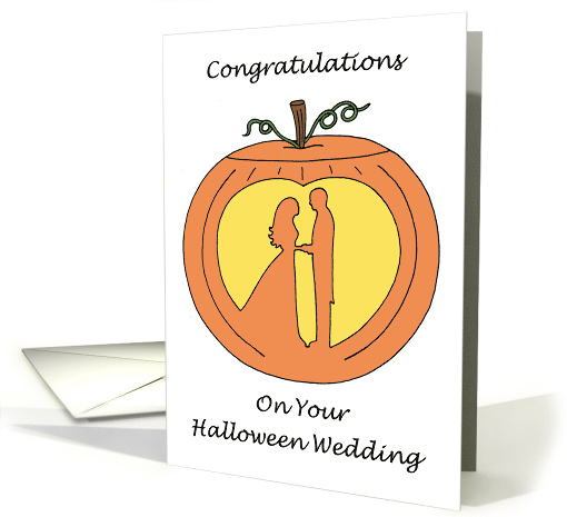 Happy Halloween Wedding Congratulations, Romantic Carved Pumpkin. card