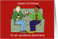 Happy Christmas to Boyfriend Interracial Male Couple Cartoon card