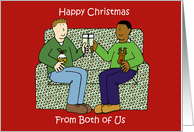 Happy Christmas from Both of Us Interracial Male Couple Cartoon card