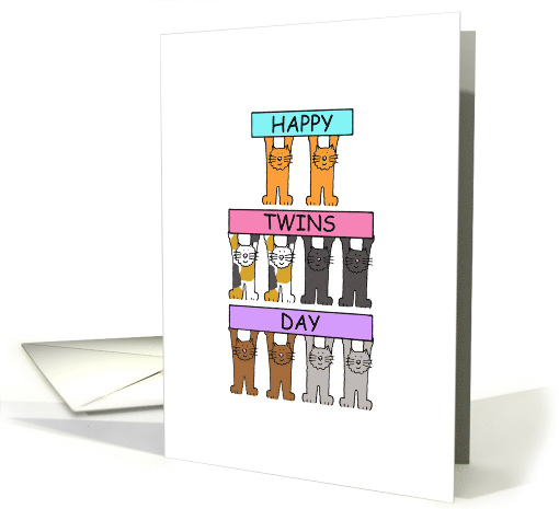 Happy Twins Day December 18th Cartoon Cats Holding Banners card