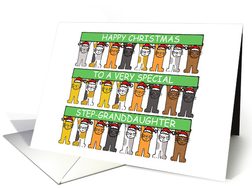 Happy Christmas Step-Granddaughter Cartoon Cats in Santa Hats card