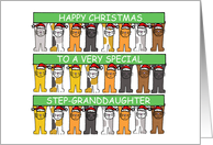 Happy Christmas Step-Granddaughter Cartoon Cats in Santa Hats card